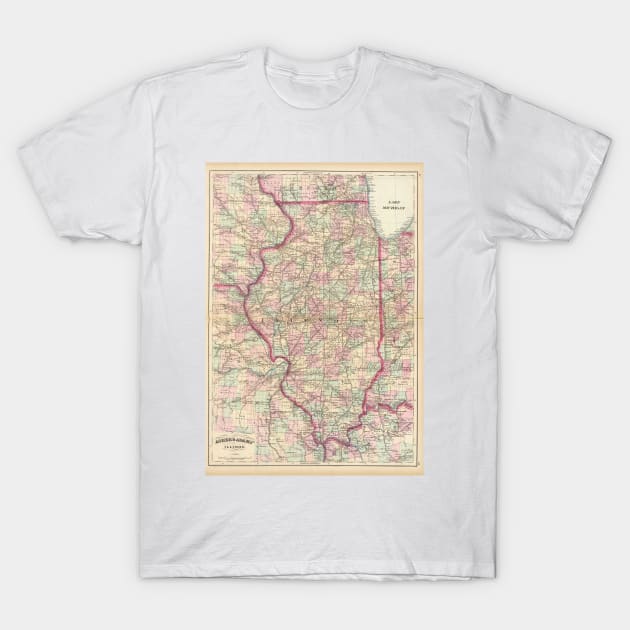 Vintage Map of Illinois (1874) T-Shirt by Bravuramedia